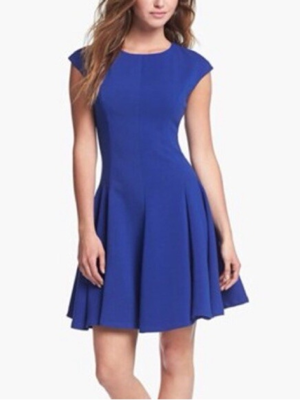 Anthropologie Eliza J Cobalt Blue Cap-Sleeve Fit & Flare Mini Dress